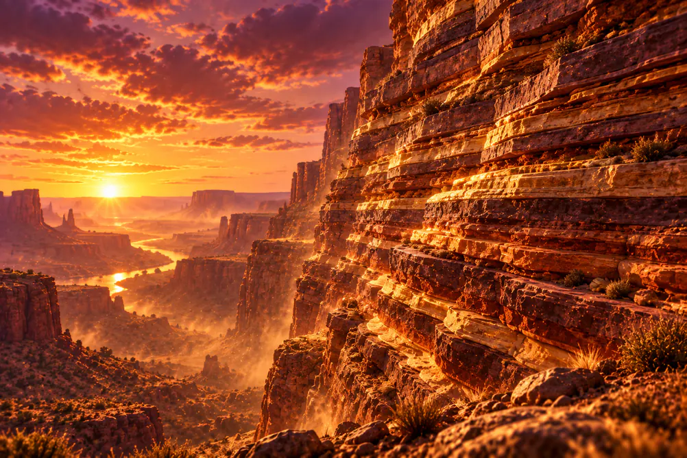 Canyonwand mit unzähligen Gesteinsschichten als Bild für die Gewinnwege von Buffalo King Megaways